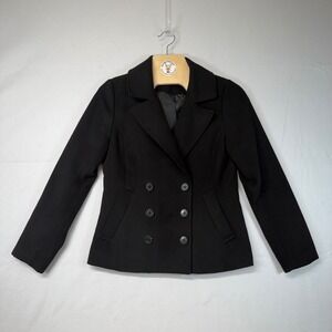 H&M Divided Black Double Breasted Pea Coat Women's Size 6 Short Classic Jacket‎